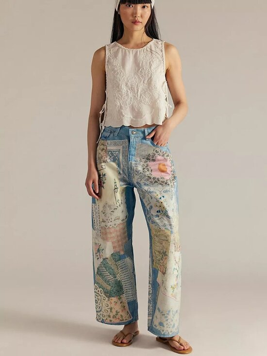 Free People Denim - Free People Patchwork Relaxed Jeans